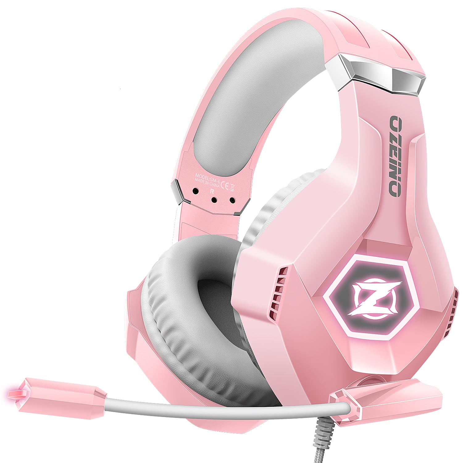 Ozeino Gaming Headset for PC  Ps4  Ps5  Xbox Headset with 7.1 Surround Sound  Gaming Headphones with Noise Cancelling Mic RGB Light Over Ear Headphones for Xbox Series X/S  Switch-Pink