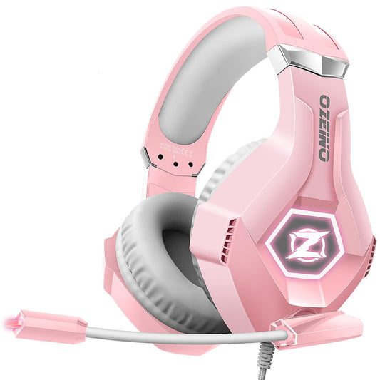 Ozeino Gaming Headset for PC  Ps4  Ps5  Xbox Headset with 7.1 Surround Sound  Gaming Headphones with Noise Cancelling Mic RGB Light Over Ear Headphones for Xbox Series X/S  Switch-Pink