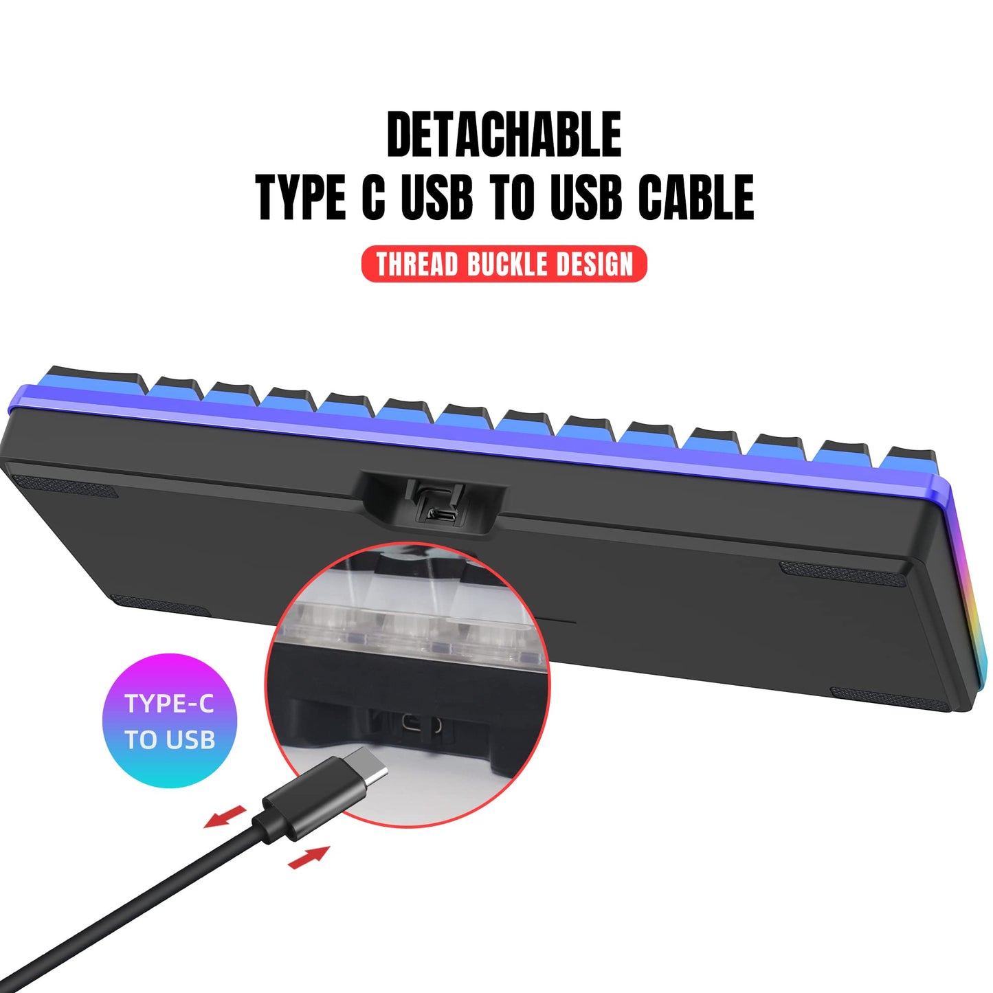 Snpurdiri V800 60% Wired Gaming Keyboard, RGB Mini Keyboard with Pudding Keycaps, Waterproof, Black, Detachable Cable