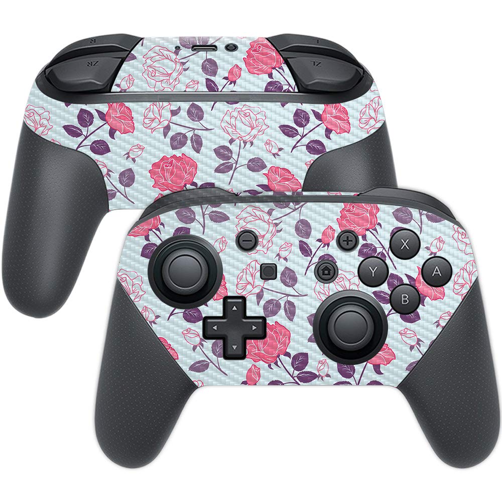 MightySkins Carbon Fiber Skin for Nintendo Switch Pro Controller - Vintage Floral | Protective  Durable Textured Carbon Fiber Finish | Easy to Apply  Remove  and Change Styles | Made in The USA