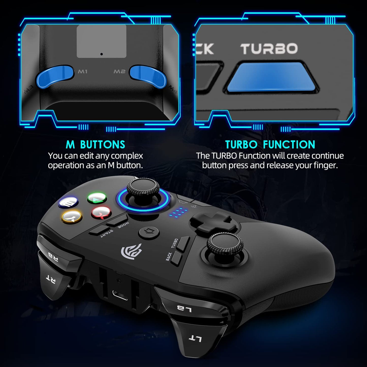 EasySMX Wireless Gaming Controller for PC/Steam Deck/PS3/Android TV, Dual Vibrate, 14-Hour Battery, Black, Model ESM-9110