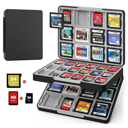 MoKo 60 sections Game Card Case for Nintendo Switch/Switch OLED/3DS/2DS  Portable 3DS Game Case  24 sections for 3DSXL/DS/DSi Cards & 36 sections for SD Cards w/ Magnetic Closure  Black
