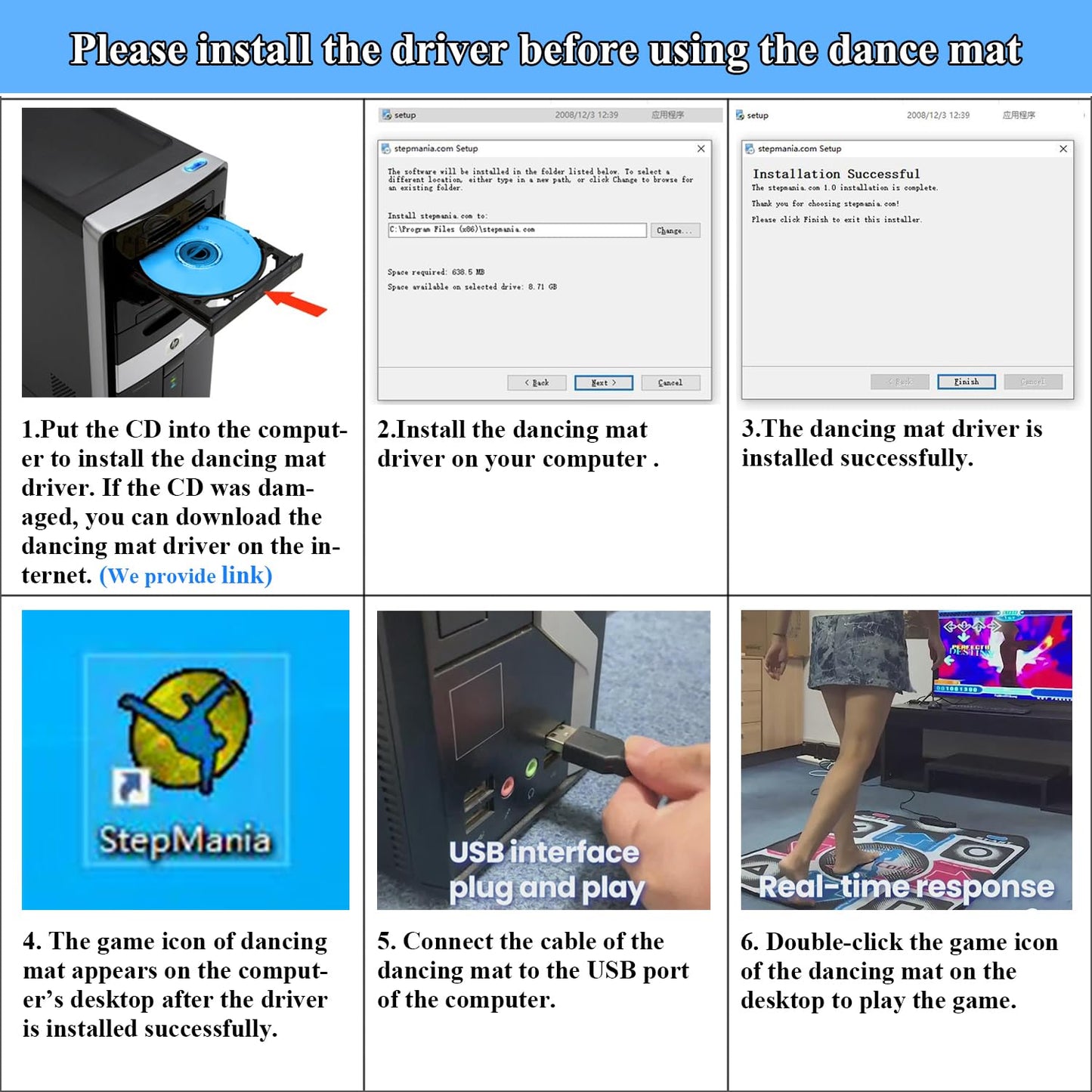 OSTENT USB Non-Slip Dance Mat Pad for PC & Laptop - 920mm x 800mm x 4mm, Black, Model 051500