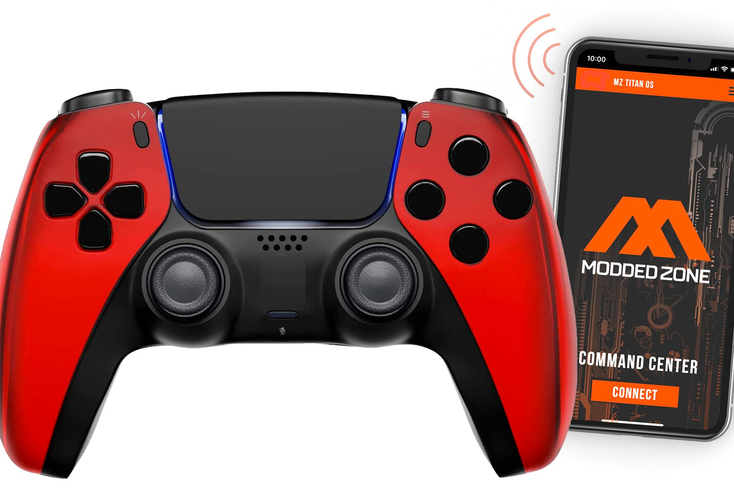 MODDEDZONE Custom Rapid Fire  Anti Recoil  Macros MODDED Wireless Controller for PS5 & PC - Unique Smart Mods for ps5 controller controlled by the APP. Best for FPS Games. Enhanced Gaming Experience (Chrome Red)
