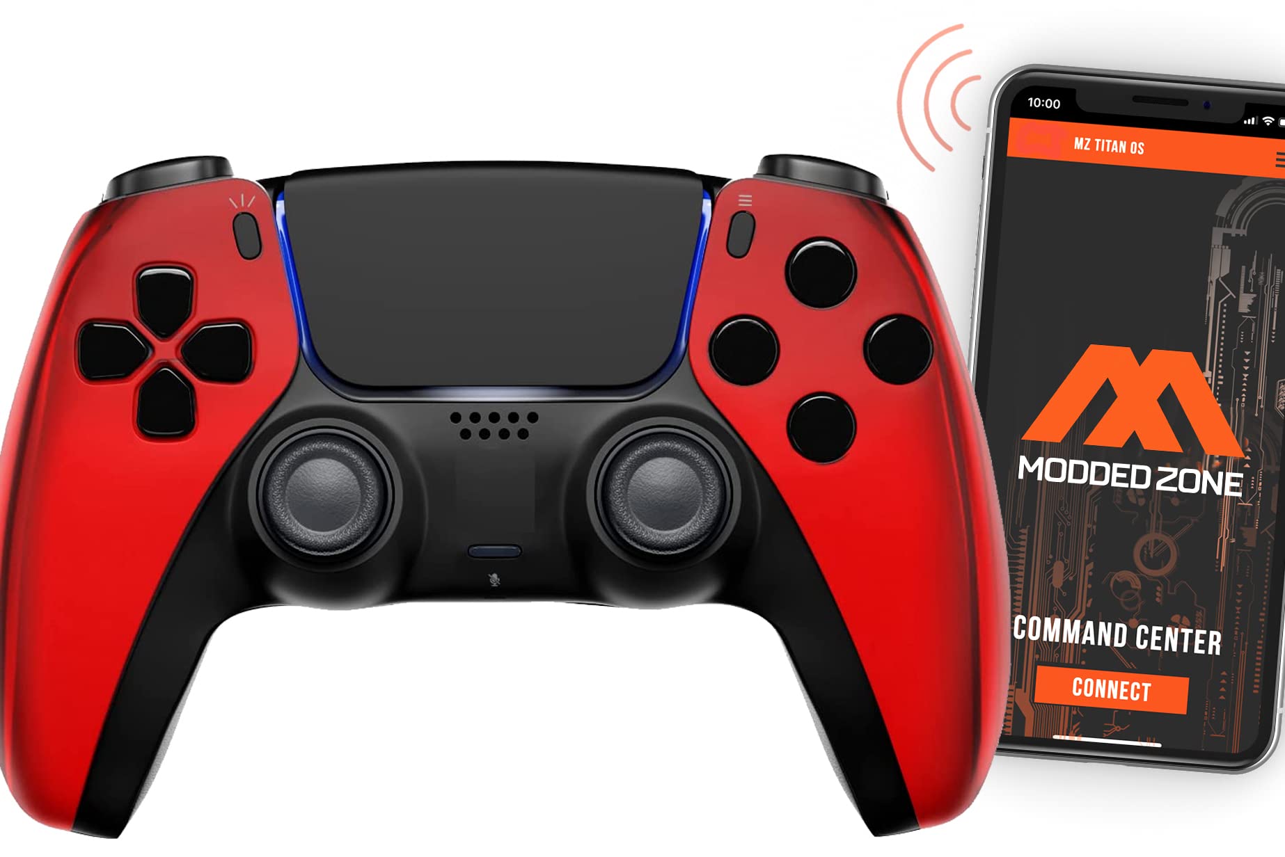 MODDEDZONE Custom Rapid Fire  Anti Recoil  Macros MODDED Wireless Controller for PS5 & PC - Unique Smart Mods for ps5 controller controlled by the APP. Best for FPS Games. Enhanced Gaming Experience (Chrome Red)
