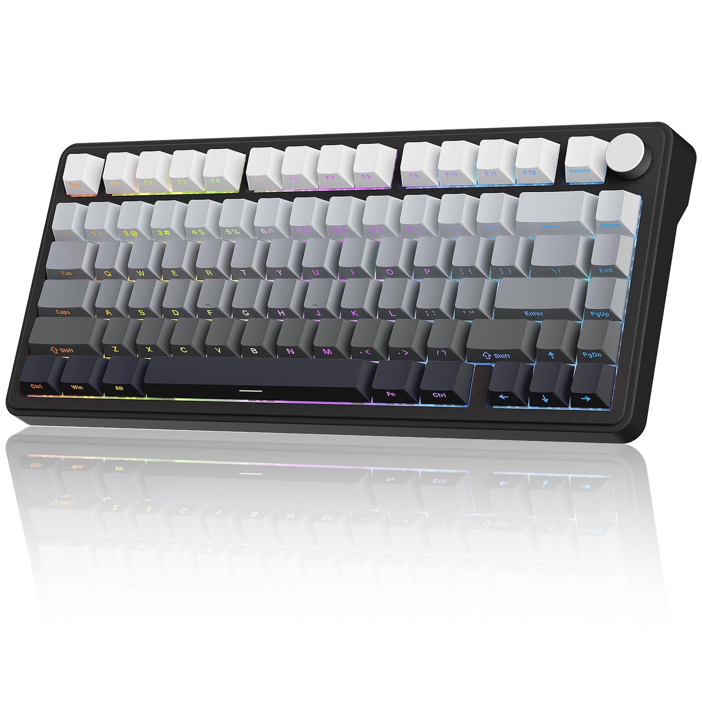 CC MALL M75 75% Mechanical Keyboard, Hot Swappable, RGB Backlit, PBT Keycaps, White and Black