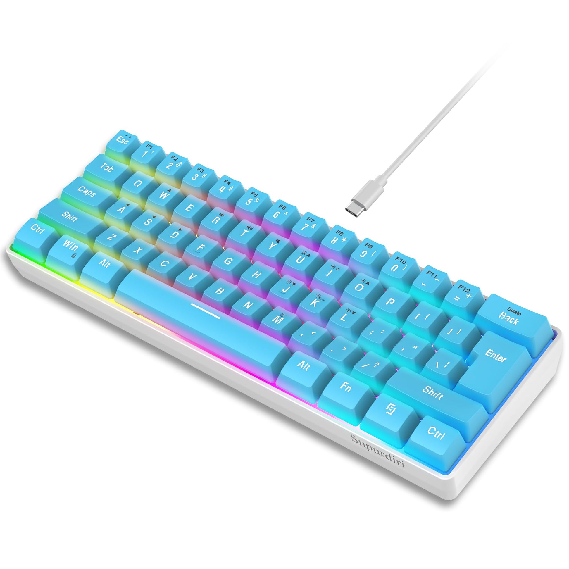 Snpurdiri 60% Wired Gaming Keyboard  Small Ultra-Compact 61 Keys RGB Backlit 60 Percent Gaming Keyboard for PC/Mac Gamer  Typist  Travel  Easy to Carry on Business Trip (Blue)