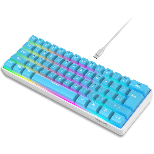 Snpurdiri 60% Wired Gaming Keyboard  Small Ultra-Compact 61 Keys RGB Backlit 60 Percent Gaming Keyboard for PC/Mac Gamer  Typist  Travel  Easy to Carry on Business Trip (Blue)