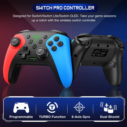 ELISWEEN Wireless Switch Controller for Nintendo Switch, Pro Controller with Turbo Function, Red+Blue, Model X107