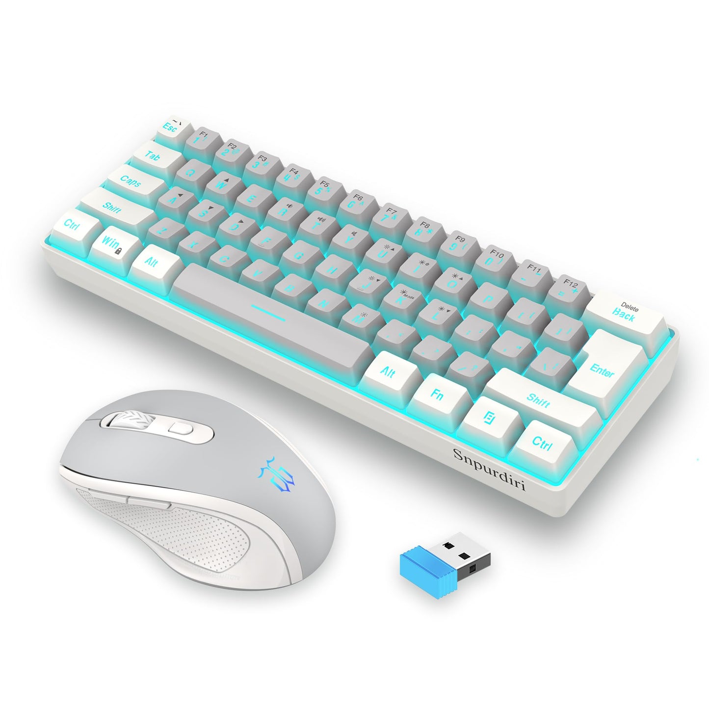 Snpurdiri 2.4G Wireless Gaming Keyboard & Mouse Combo, RGB Backlit, Small Size, White Grey Color