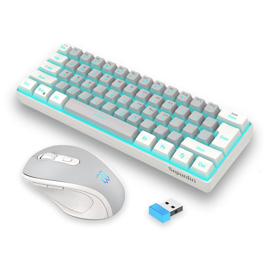 Snpurdiri 2.4G Wireless Gaming Keyboard & Mouse Combo, RGB Backlit, Small Size, White Grey Color