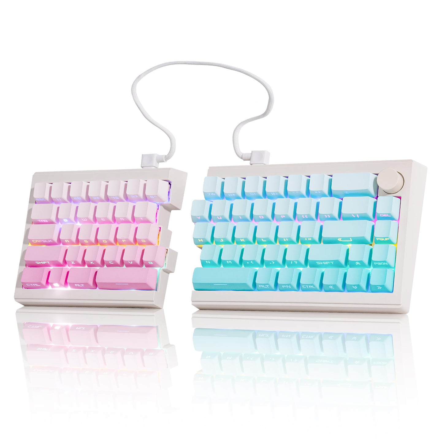 ZORNHER ST68 Wireless Ergonomic Split Mechanical Keyboard 65% Pink & Blue Custom Creamy TKL Keyboard with Knob Lighted Up PBT Keycaps Pre-lubed Linear Switches Hot-Swappable RGB Backlit