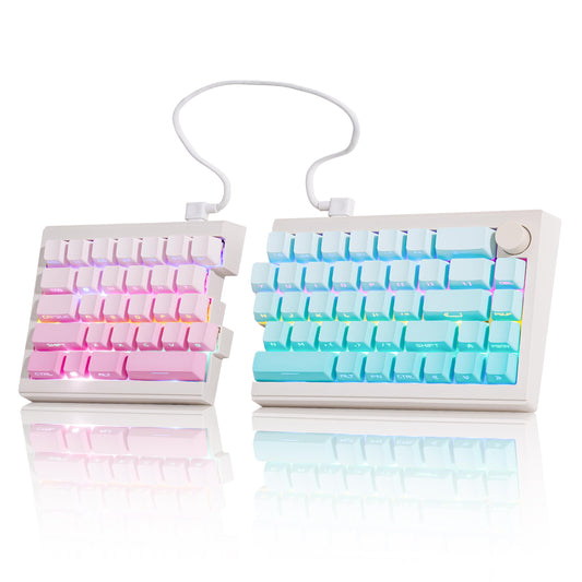 ZORNHER ST68 Wireless Ergonomic Split Mechanical Keyboard 65% Pink & Blue Custom Creamy TKL Keyboard with Knob Lighted Up PBT Keycaps Pre-lubed Linear Switches Hot-Swappable RGB Backlit