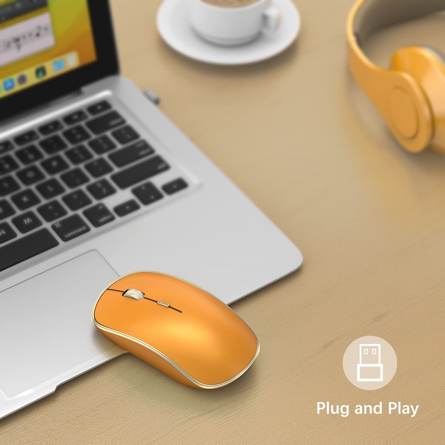 JOYACCESS Wireless Mouse - 2.4G, Silent Click, 3200 DPI, Orange, Model XRF-M1B-OG - Ideal for Laptop, Mac, PC, Notebook