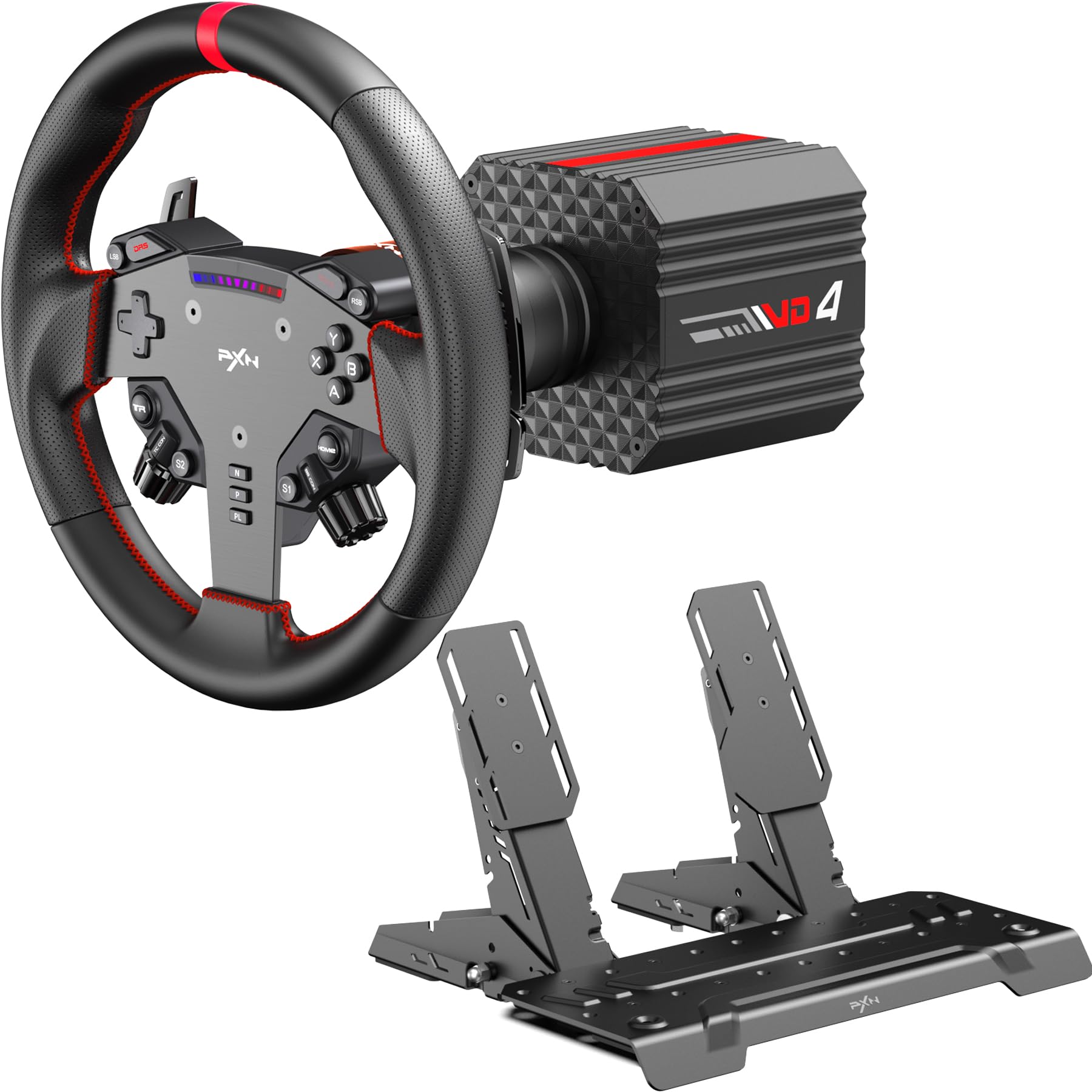 PXN VD4 Bundle F - PC Sim Racing Setup with 4Nm Direct Drive Motor, 11 Racing Wheel, Black Pedals