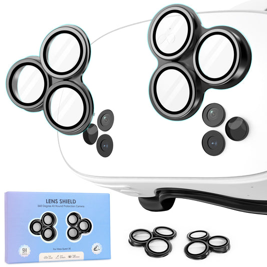 Camera Lens Protector Film for Meta/Oculus Quest 3s  VR Accessories Lens Cover  9H Tempered Glass  Aluminum Alloy Frame  360 All-Round Protection  HD Anti-Scratch Accessories for Quest 3s