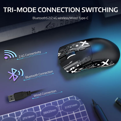 ATTACK SHARK R1 Wireless Gaming Mouse - Tri-Mode (2.4G/Wired/BT5.2), 55g, 18K DPI, Ergonomic Design, Black with