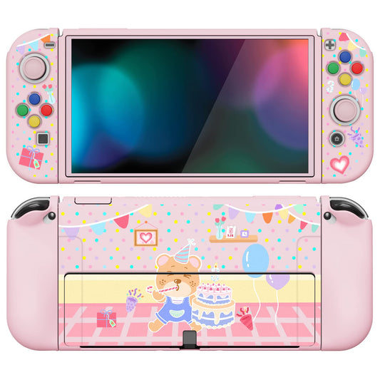 PlayVital ZealProtect Soft Protective Case for Nintendo Switch OLED  Flexible Protector Joycon Grip Cover for Nintendo Switch OLED with Thumb Grip Caps & ABXY Direction Button Caps - Birthday Party