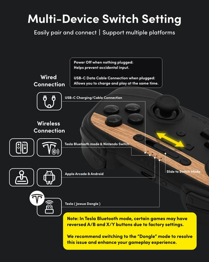 Jowua Multi-Device Wireless Controller for Tesla 2025 Model Y/3/S/X - Black, Compatible with Switch, Special Programmed, Wireless Charging