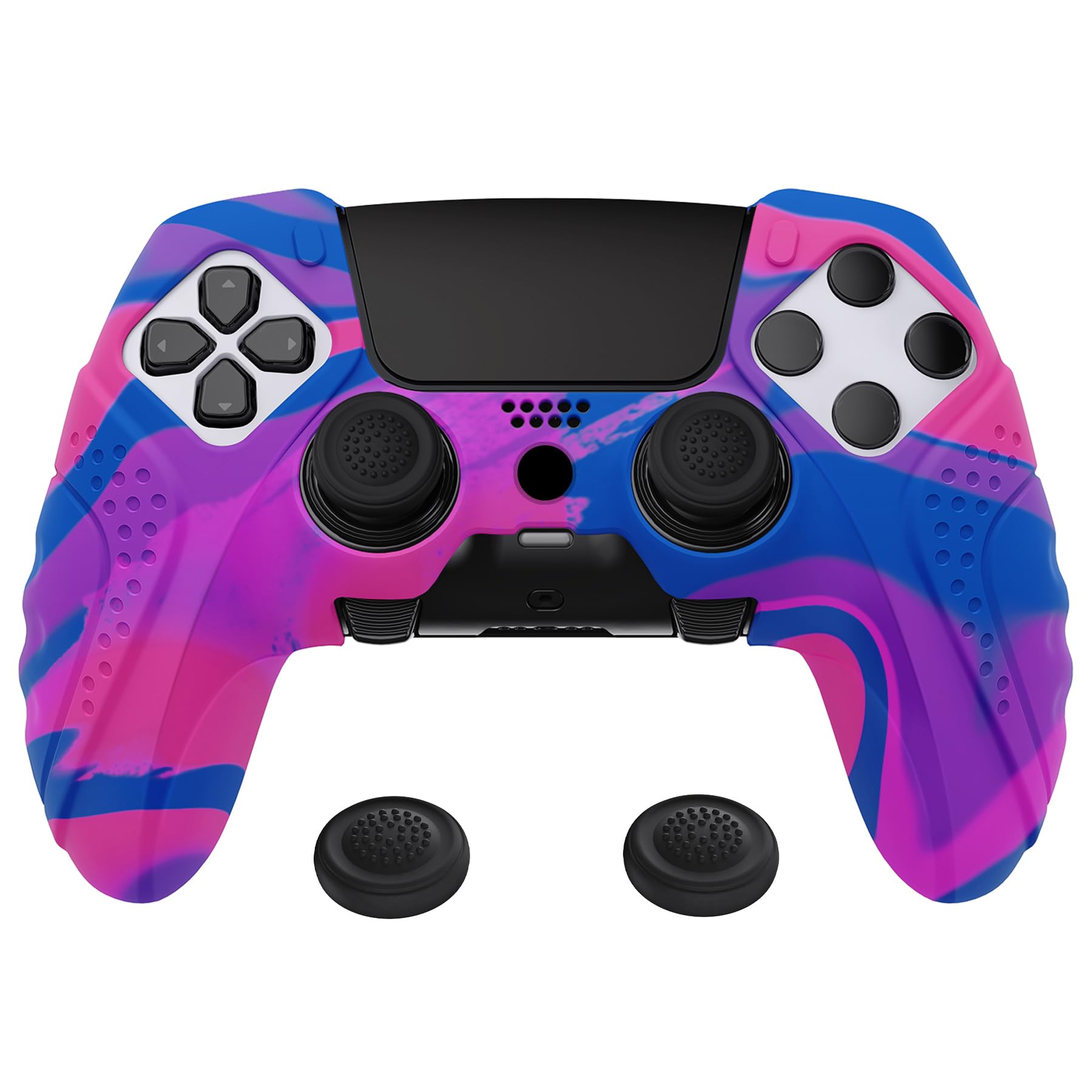 PlayVital Guardian Edition Anti-Slip Ergonomic Silicone Cover Case for ps5 Edge Controller  Soft Rubber Protector Skin for ps5 Edge Wireless Controller with Thumb Grip Caps - Pink & Purple & Blue