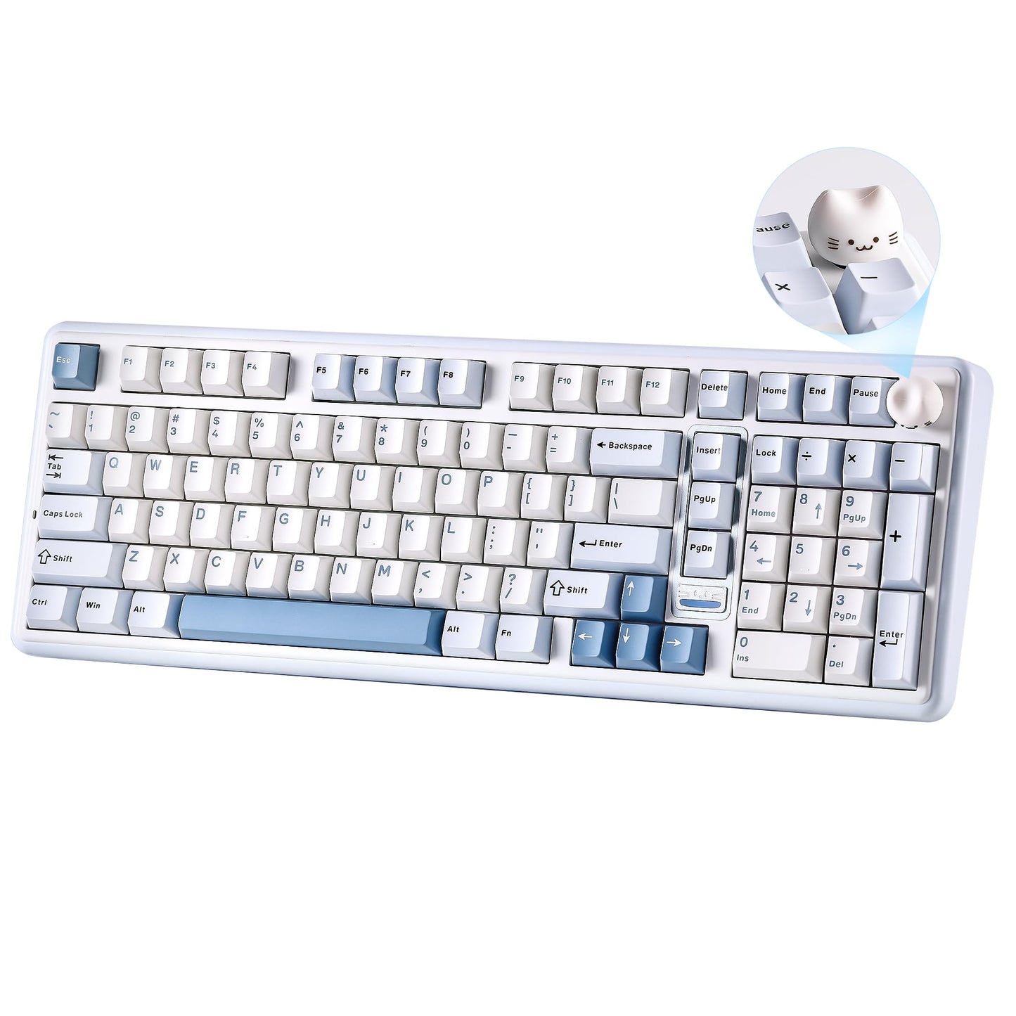 YUNZII B98 PRO QMK/VIA Wireless Mechanical Gaming Keyboard  96% Layout with Numpad and Cute Cat Knob  BT/2.4G/USB-C  Pre-Lubed Switch Hot Swap Gasket  RGB for Win/Mac (Blue  Milk V2 Linear Switch)