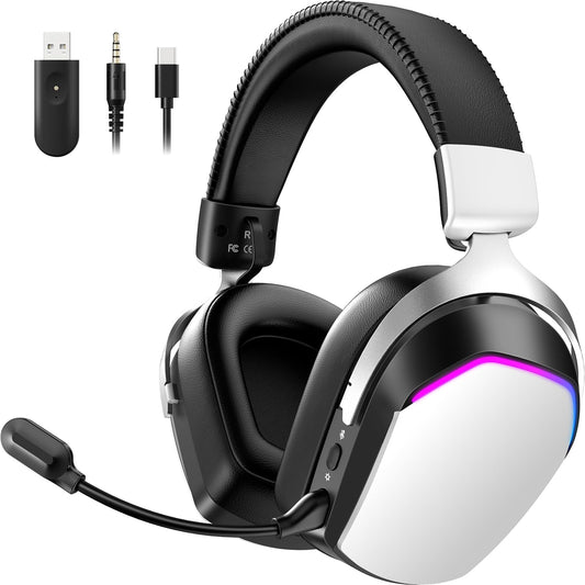 WiseWing Wireless Gaming Headset for PS5 PS4 PC Mac Switch  RGB Headphones with 7.1 Surround Sound  Bluetooth 5.4  60H Battery  Noise Canceling Mic & 50mm Drivers