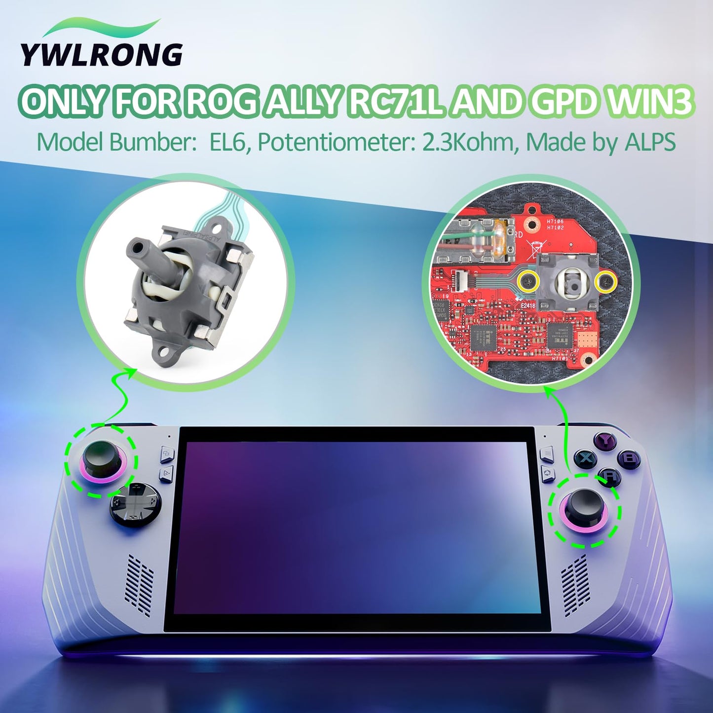 YWLRONG Joysticks for Asus ROG Ally & GPD Win3 - Gray Replacement Thumb Sticks with Repair Tools