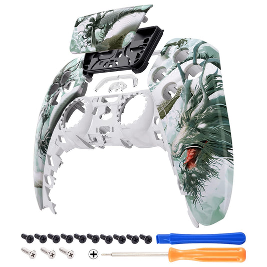 eXtremeRate Jade Dragon - Cloud Dominator Touchpad Front Top Shell Compatible with ps5 Controller BDM-010 020 030 040 050  DIY Replacement Shell & Touch Pad Cover Compatible with ps5 Controller