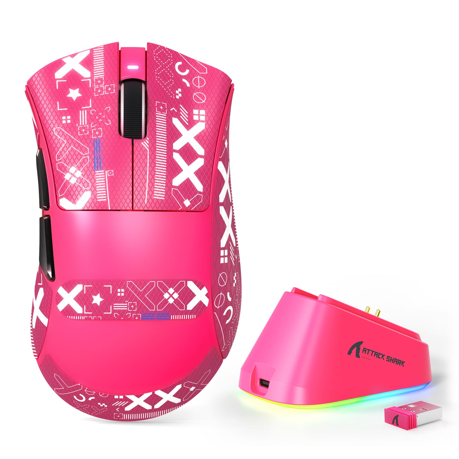 MAMBASNAKE Attack Shark V3 PRO 62g Superlight Wireless Gaming Mouse RGB Charging Dock BK52820 Tri-Mode BT/2.4G Wireless/Wired Mouse with Grip Tape 25000DPI 5 Programmable Buttons for Pc/Mac Red PRO