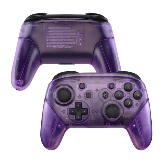 eXtremeRate Clear Atomic Puple Faceplate Backplate Handles for Nintendo Switch Pro Controller, DIY Replacement Grip Housing Shel