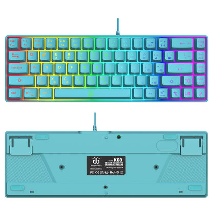 Snpurdiri RGB Compact 60% Membrane Gaming Keyboard, Blue, Lightweight 68 Keys, Strong Mechanical Feel for PC/Mac, Travel-Friendly
