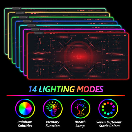AIMSA Large RGB Gaming Mouse Pad 35.4"x15.8" Non-Slip Rubber Base, Red Circuit Board Design, 14 Lighting Modes