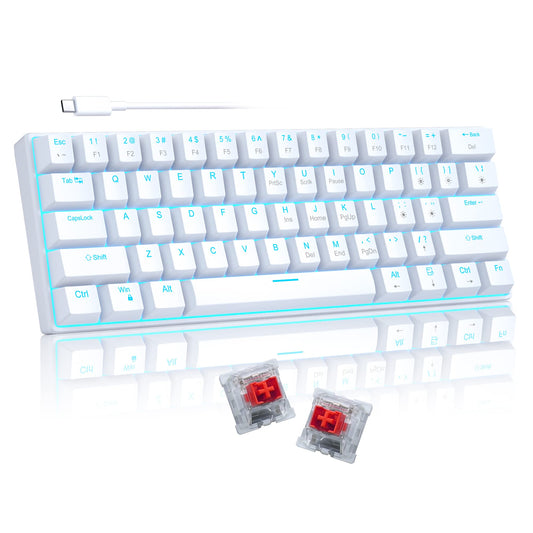 Camiysn 60% Mechanical Gaming Keyboard, White with Red Switches, Detachable Type-C Cable, Mini Keyboard for Windows/Mac/PC/Laptop