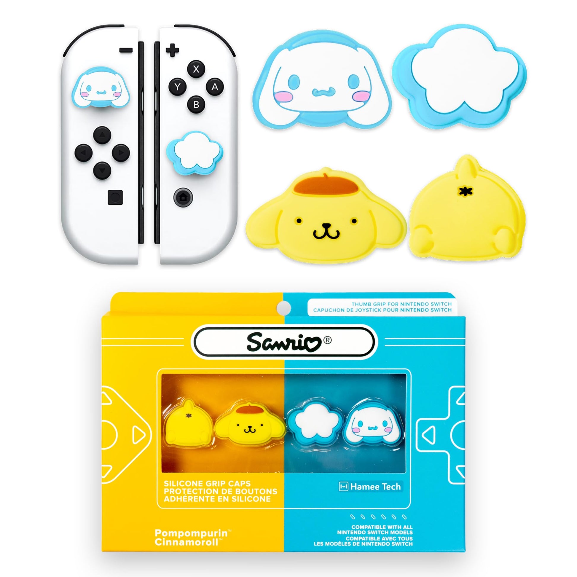 Hamee Hello Kitty and Friends Thumb Grips Compatible with Nintendo Switch OLED/Switch Lite  Character Analog Soft Anti-Slip Silicone Joystick Grip Cover Caps - material namematerial namepurin and Cinnamoroll