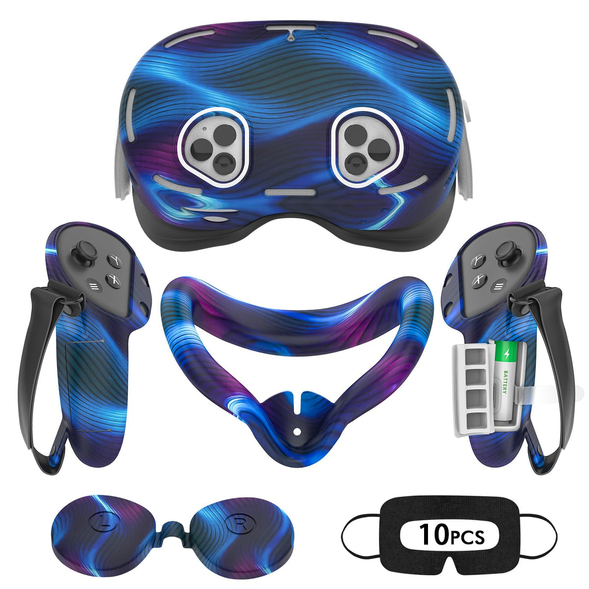 Silicone Cover Set Compatible with Oculus/Meta Quest 3S  VR Accessories for Meta Quest 3S  Protective Cover Set Includes Controller Grip Cover  Face Cover  VR Shell Cover (Aurora Blue)