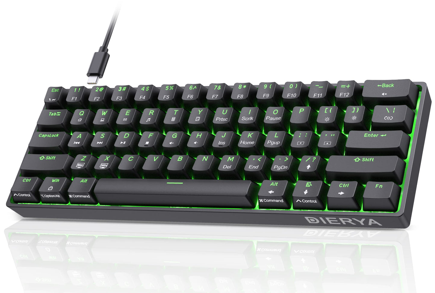 DIERYA DK61se 60% Mechanical Keyboard, Wired Gaming Keyboard, Blue Switches, LED Backlit, Compact Mini Office Keyboard, Black