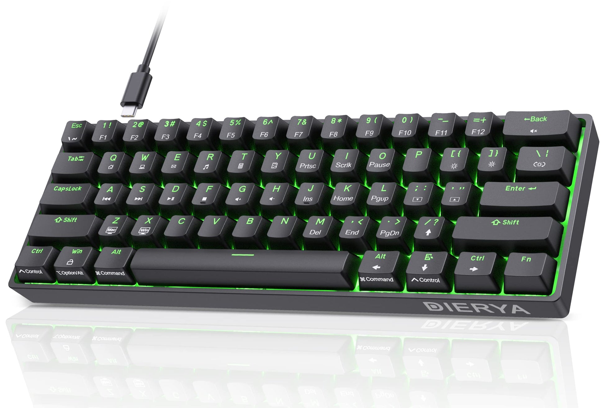 DIERYA DK61se 60% Mechanical Keyboard, Wired Gaming Keyboard, Red Switches, LED Backlit, Compact Mini, Black