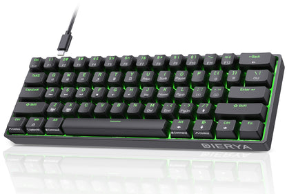 DIERYA DK61se 60% Mechanical Keyboard, Wired Gaming Keyboard, Red Switches, LED Backlit, Compact Mini, Black