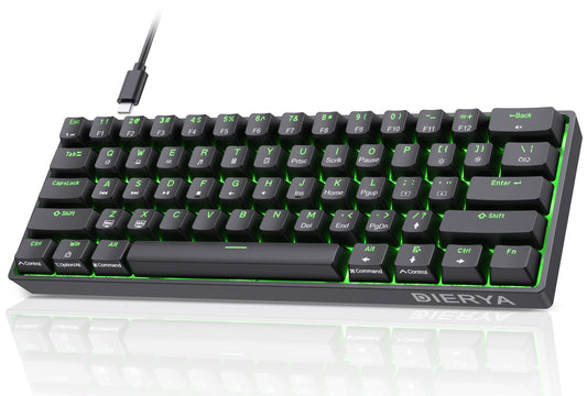 DIERYA DK61se 60% Mechanical Keyboard, Wired Gaming Keyboard, Red Switches, LED Backlit, Compact Mini, Black