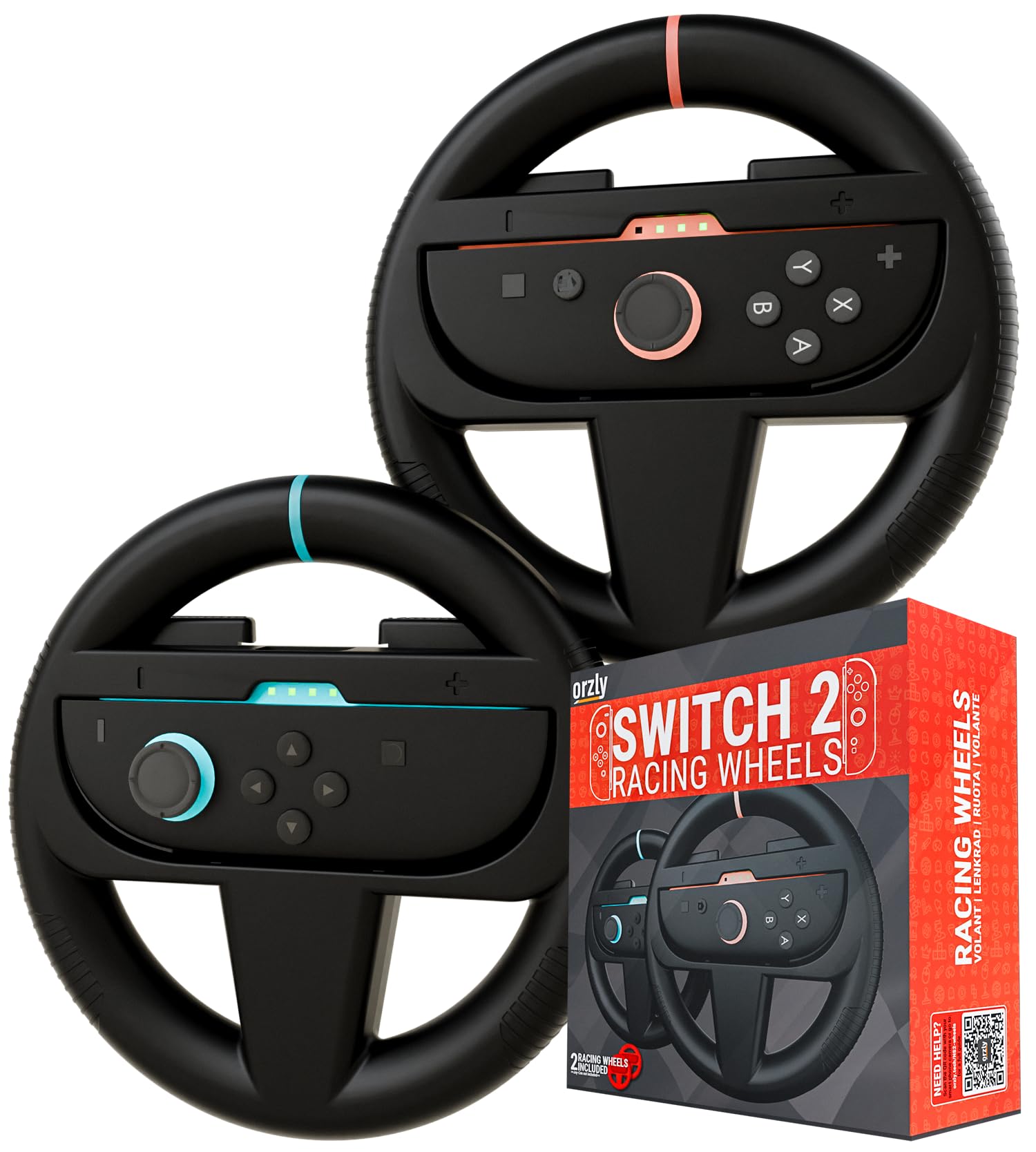Orzly Steering Wheels - Compatible with Switch 2 (2025 Console) - Twin Pack Racing Wheel Accessories for Joy-Con Controllers and MarioKart Racing Games (2 Black Wheels) Gift Boxed