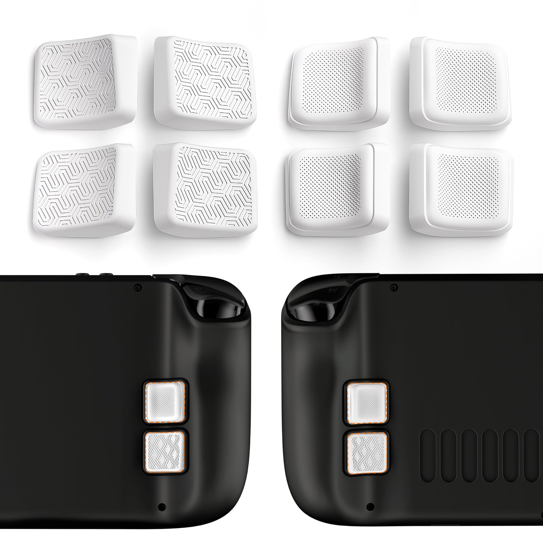 PlayVital Back Button Enhancement Set for Steam Deck LCD  Grip Improvement Protection Kit for Steam Deck OLED - Mix Version Streamlined & Studded Design - White