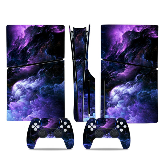 Skin Sticker Compatible with PS5 Slim Disc Console, Vinyl Decal Protective Cover for Wireless Controller (Purple)