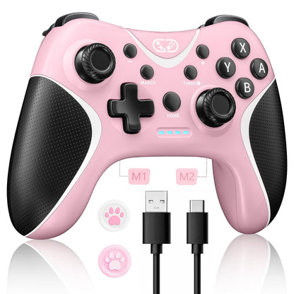 BRHE Wireless Switch Controller - Pink Pro Gamepad for Nintendo Switch/Lite/OLED/PC with Vibration, Turbo & Programmable Features