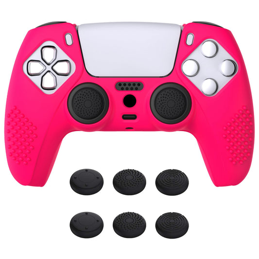 eXtremeRate PlayVital 3D Studded Edition Anti-Slip Silicone Cover Skin for ps5 Controller  Soft Rubber Case Protector for ps5 Wireless Controller with Thumb Grip Caps - Bright Pink