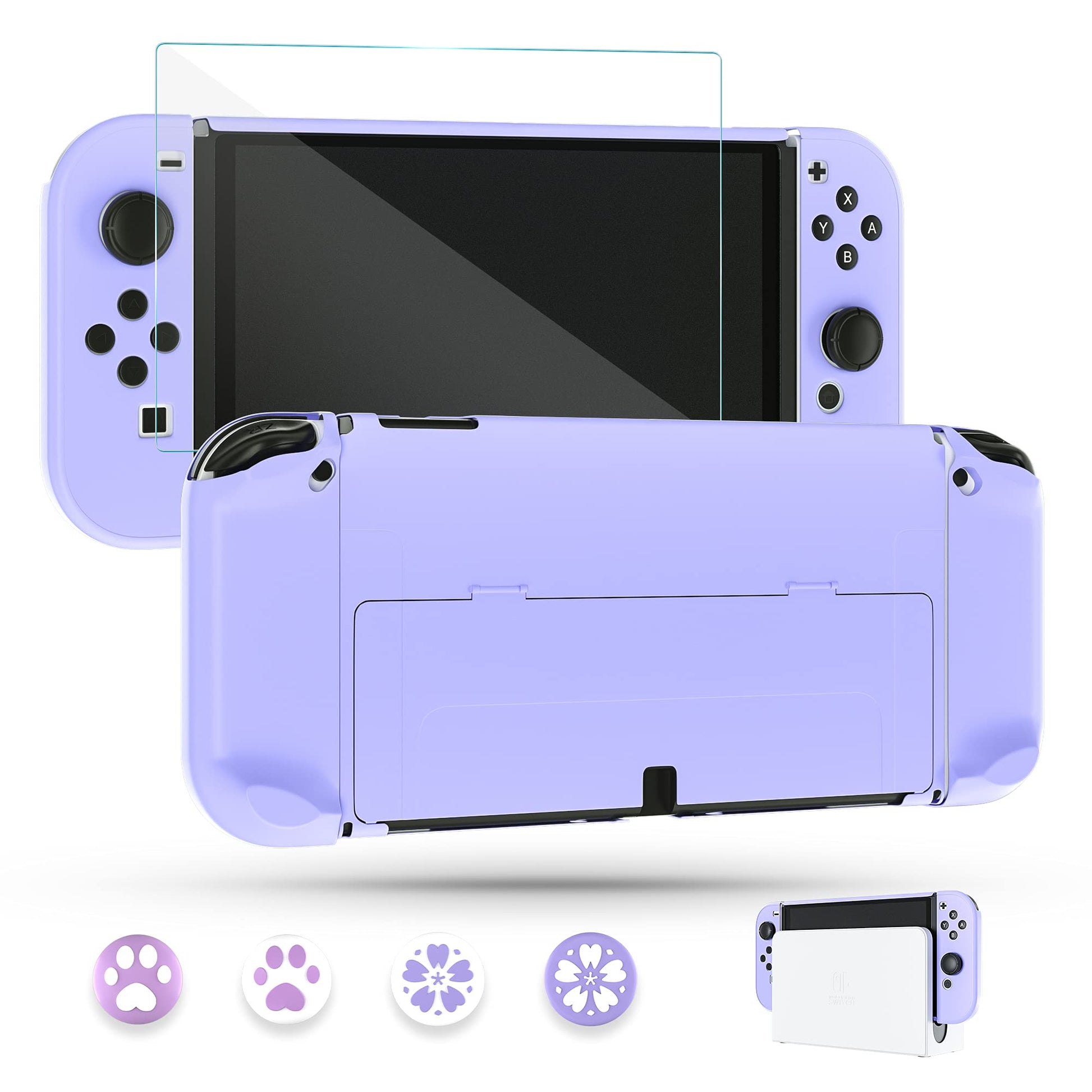 FUNDIARY Dockable Purple Case for Nintendo Switch OLED Model 2021 Skin  Accessories Cover for Switch OLED Console Grips with Screen Protector and 4 Thumb Grip Caps - Full Protection by Flip Shell