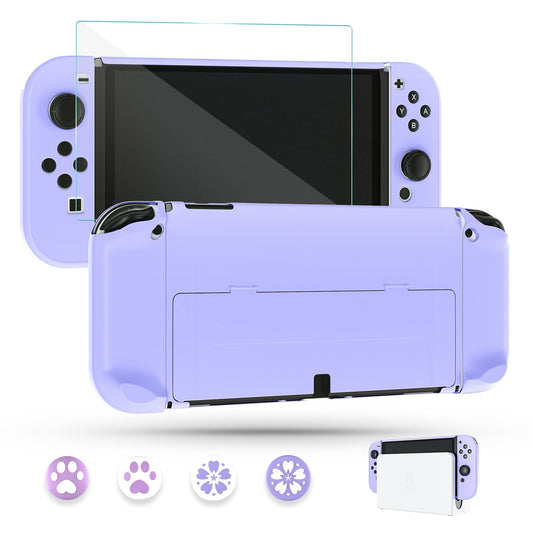 FUNDIARY Dockable Purple Case for Nintendo Switch OLED Model 2021 Skin  Accessories Cover for Switch OLED Console Grips with Screen Protector and 4 Thumb Grip Caps - Full Protection by Flip Shell