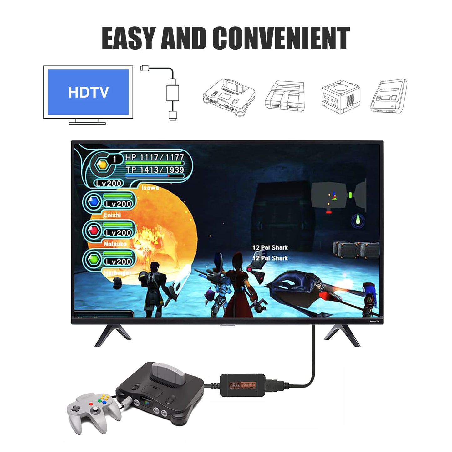 IQIKU HDMI Adapter for N64, Game Cube, SNES - Black, High-Quality Gaming Connectivity