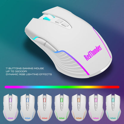 RedThunder K10 Wireless Gaming Keyboard & Mouse Combo, LED Backlit, 3200DPI, White, Mechanical Feel, Rechargeable 3800mAh Battery