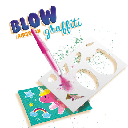 SES Creative Blow Airbrush Graffiti Kit - DIY Art Set with 6 Pens & Templates, Multicolor, Model 14759, Ages 6+
