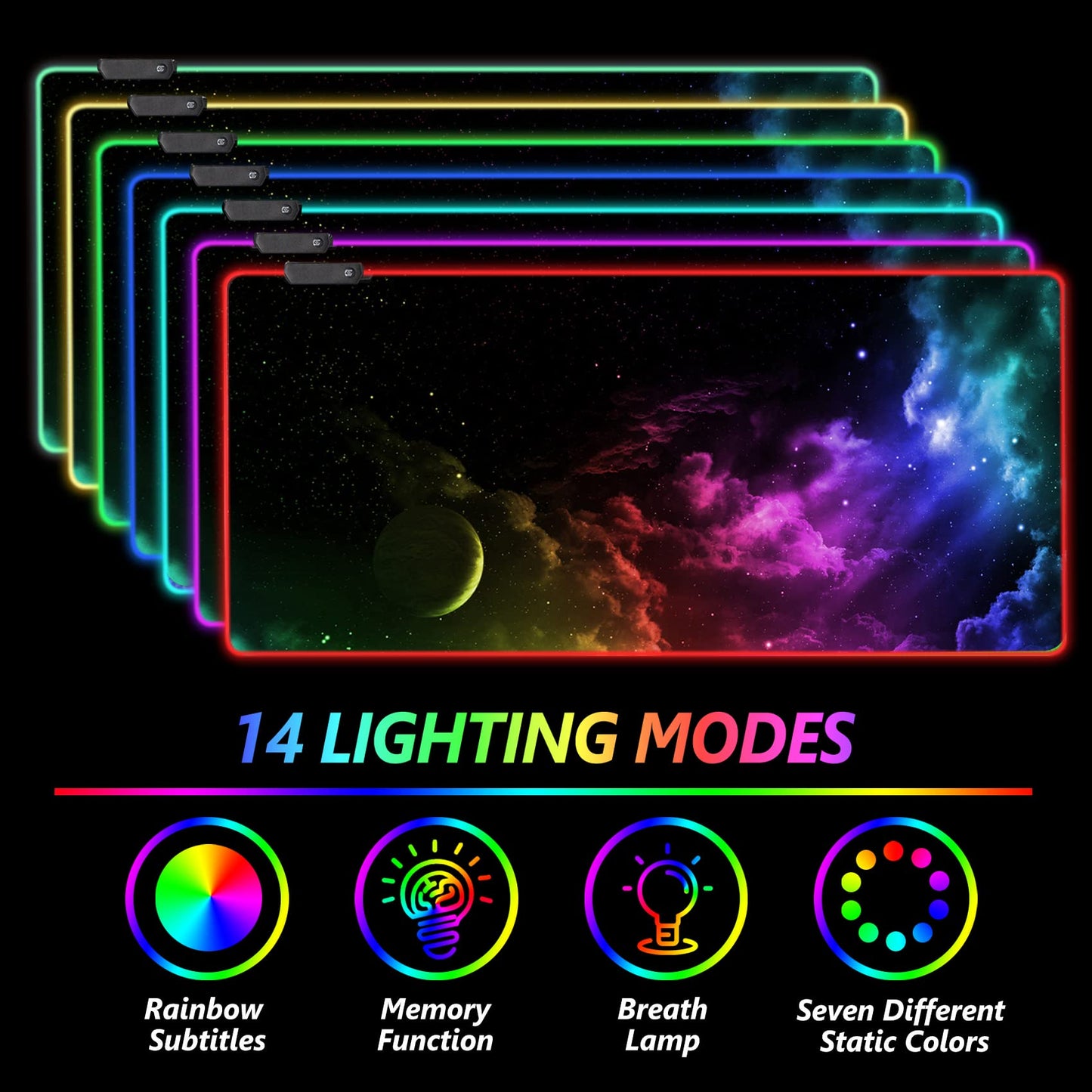 AIMSA Large RGB Gaming Mouse Pad - Extended 35.4x15.8 inch, Non-Slip Rubber Base, 14 Lighting Modes, Waterproof, Nebula Universe